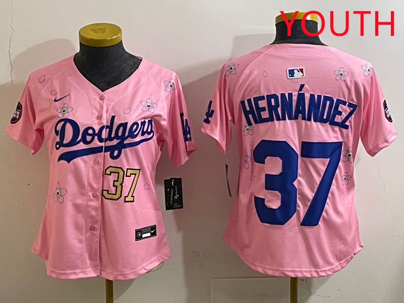 Youth Los Angeles Dodgers 37 Hernandz Pink Sakura Edition 2025 Nike MLB Jersey style 33